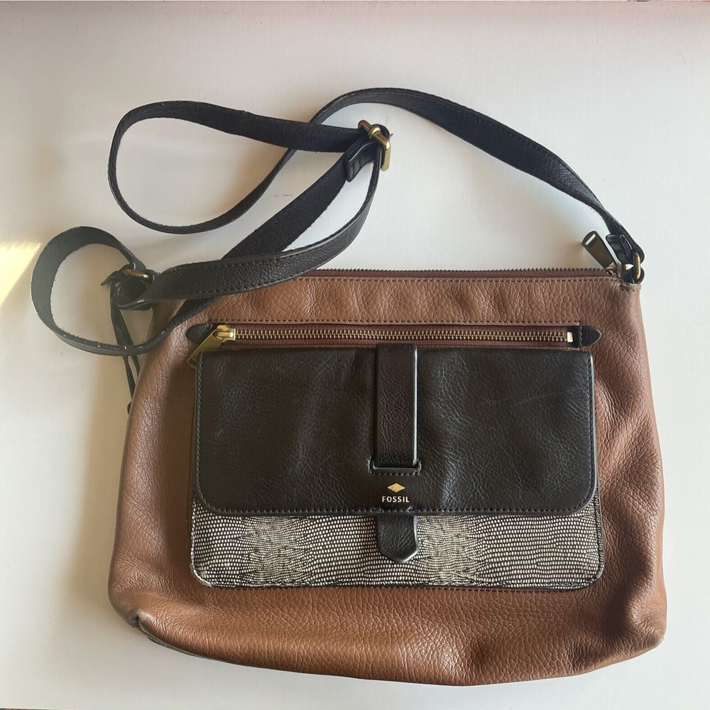 Fossil‎ Large Kinley Crossbody Bag Brown Black Neutral Multi Snakeskin
